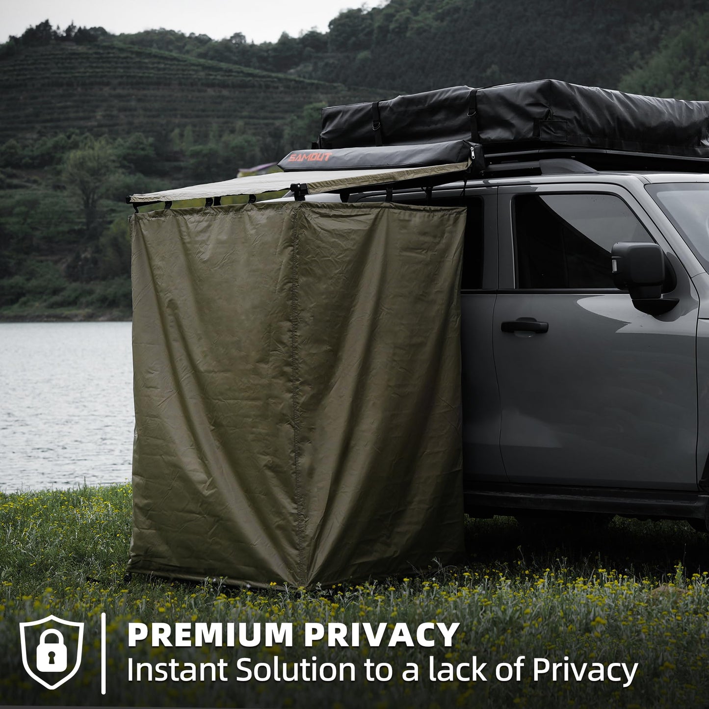 SAMOUT Vehicle Side Shower Room with Roof, 3.3ft x 3.3ft Privacy Shelter Restroom, Car Side Shower Room, Portable Shower Tent for Camping