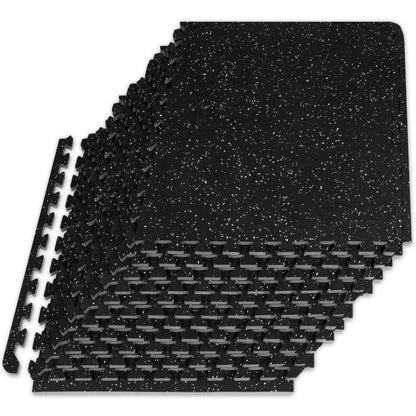 ProsourceFit Rubber Top Exercise Puzzle Mat ½-inch, EVA Foam, Protective Interlocking Tiles for Home Gym Equipment and Workouts; Grey, 48 SQ FT, 12 Tiles