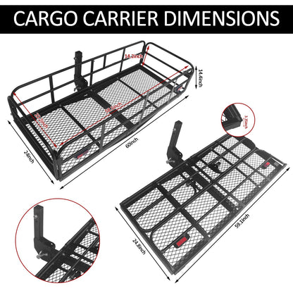 Carivia Folding Hitch Mount Cargo Carrier 60" x 24" x 14" 510 LB Capacity Heavy Duty Cargo Rack Rear Luggage Basket Fits 2" Receiver for Car SUV Pickup Trailer Camping