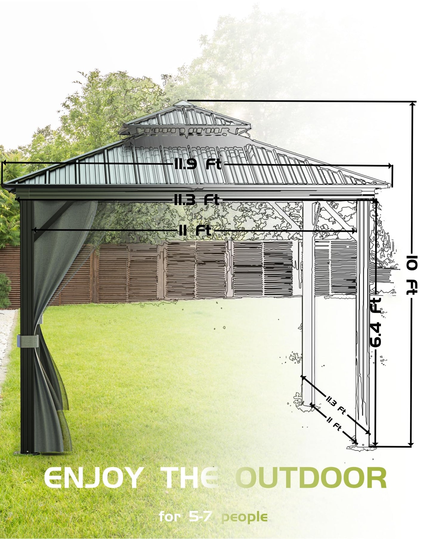 Outdoor Gazebo 12x12 Hardtop, Aluminum Frame Permanent Pavilion with Double Roof, Mosquito Netting & Privacy Curtains for Patio, Garden, Deck, Lawn and Backyard Parties