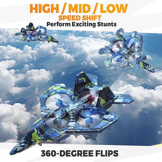 BEZGAR HQ057X RC Fighter Airplane丨Mini Drone Remote Control Jet Plane Stunt Drone for Adults &amp Kids Toy with Light Gift for Kids Beginner Blue