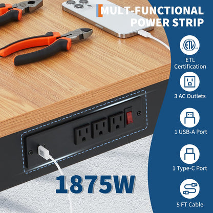 48" Work Bench with Power Outlet, 48" x 24" Work Benches for Garage, Adjustable Height Workbench, 2000 LBS Tool Bench for Workshop & Home