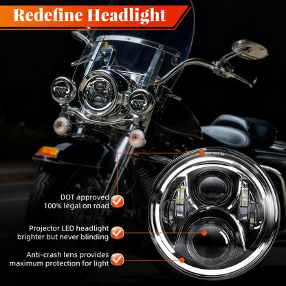 7 Inch LED Motorcycle Headlight Kit Compatible with Harley Davidson Road King Street Glide Electra Glide Ultra Classic Heritage Softail Fat Boy, 4.5 Inch Fog Passing Lights, IP67 Waterproof 6000K