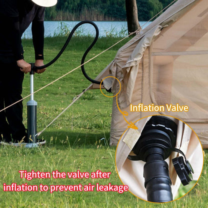WaldZimmer 6sq Beige Inflatable Camping Tent with Hand Pump and Stove Jack Waterproof Windproof Outdoor Blow up Tent 3-4 Person Oxford 4 Season Glamping Air Tents Cabin House Easy to Set Up