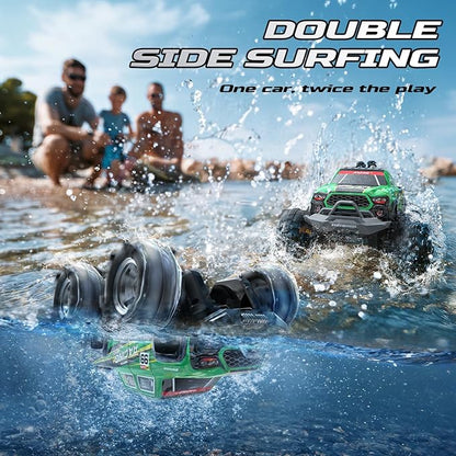 DEERC BG028 Amphibious RC Monster Truck/Boat IPX7 Waterproof Remote Control Car W/Gesture Sensing Control 2.4GHz 4WD RC Car W/ 360°RotationFlowing Light40mins Play RC Truck Toys for Kids Boys