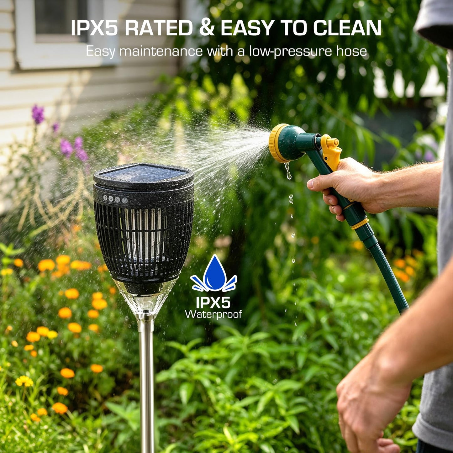 Solar Bug Zapper Outdoor, Mosquito Zapper with Flame & Projector Light Cordless Waterproof, Auto On/Off, Mosquito Trap Solar Powered, 4200V Electric Fly Zapper Killer for Patio Yard Camping Garden