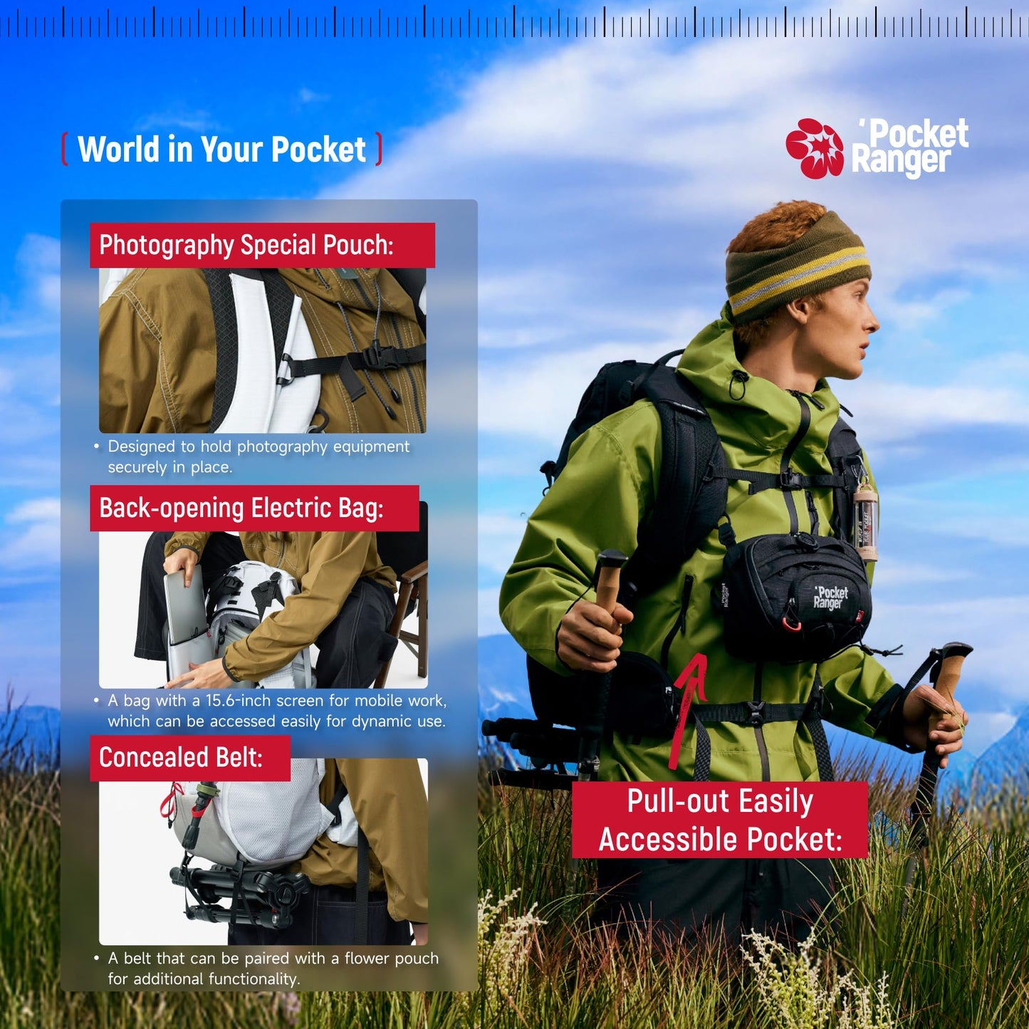 VSGO Pocket Ranger Outdoor Backpack - Expandable, Suitable for Outdoor Activities, with 24 Attachment Points (White, 25-30L)