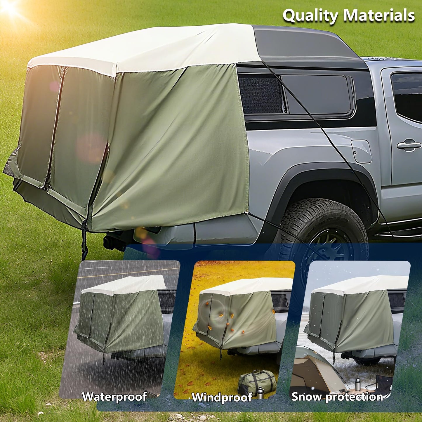 Full-Size Truck Bed Tent,Outdoor 600D Waterproof Truck Tent Compatible with Fits Ford F-150,Chevy Silverado,Toyota Tundra,Tacoma (2005+),Tailgates 58" Designed for Full-Size Trucks with Caps