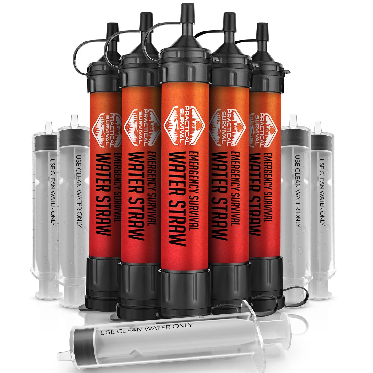 5 High-Capacity Emergency Water Straws – Lightweight, Reusable, 1800-gallon Filters for Camping, Hiking, Travel, Biking, Survival, and Emergency Preparedness - No Expiration Date - Practical Survival