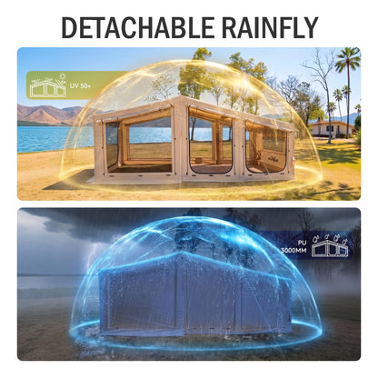 Inflatable Tent for Camping,16.4'x7'x7' Blow Up Tent 8-12 Person,3 Room Tent with Divided Curtain,Hot Tent with Stove Jack, Inflatable House with Pump, Quick Setup Air Glamping Tent for Family Outdoor