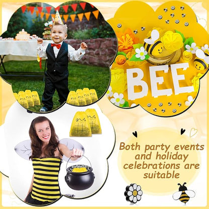 Sumind 36 Sets Bee Tic Tac Toe Game Bee Party Favors for Kid Mini Flowers Honeybee Drawstring Gift Bags for Boys Girls Back to School Birthday Baby Shower Classroom Party Supplies