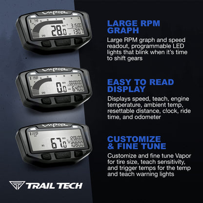 Trail Tech 752-114 Vapor Digital Speedometer Tachometer Gauge Kit, 2000-2019 Polaris Sportsman Ranger RZR ACE