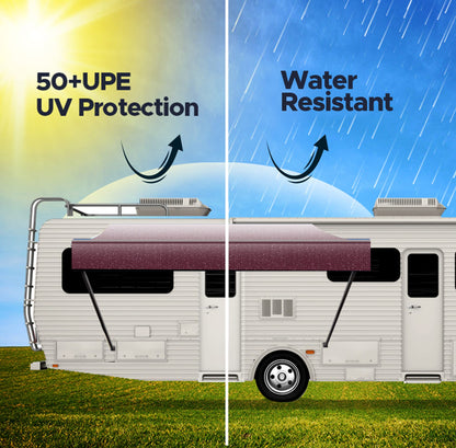 SunWave RV Awning Fabric Replacement | Premium Vinyl Canopy - Burgundy Fade (20')