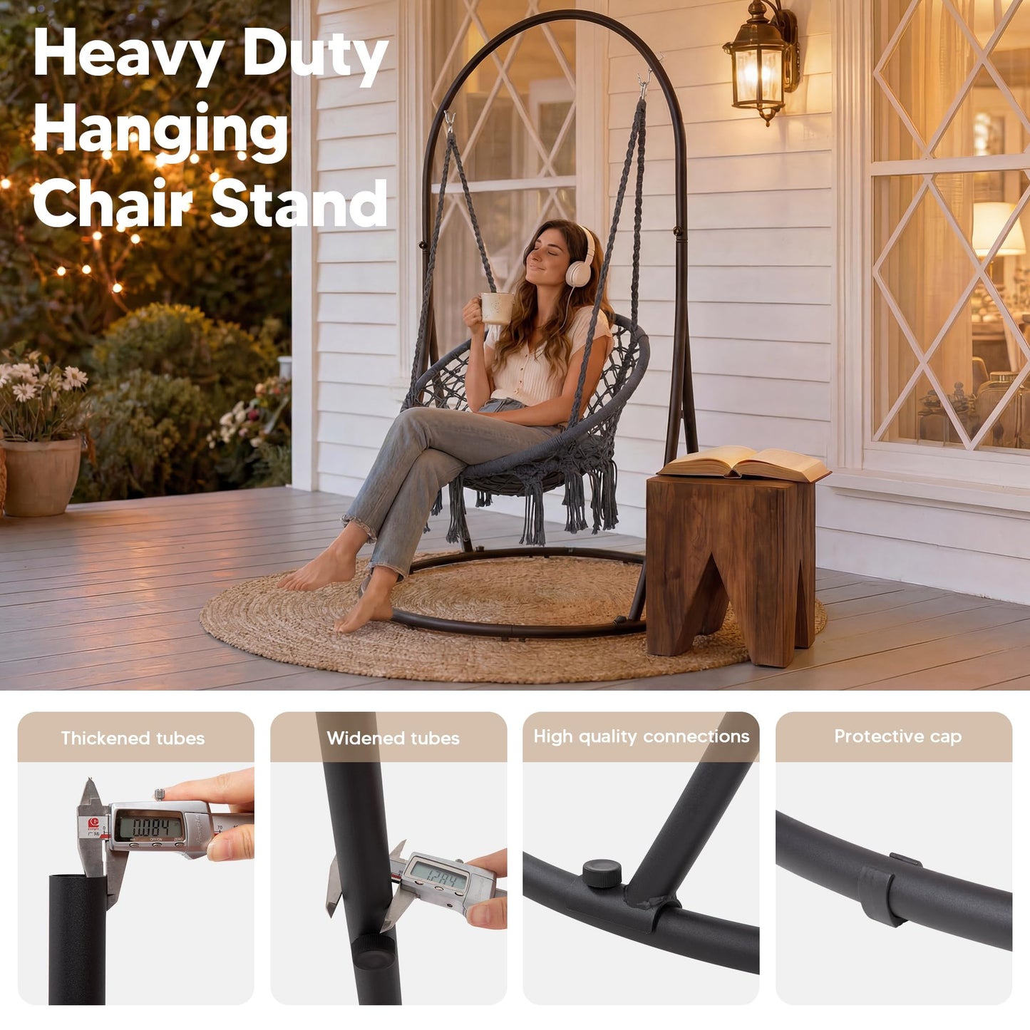 SUNCREAT Indoor Hammock Swing Chair with Stand, Hanging Chair Outdoor with Stand, 330 lbs Capacity, Patented, Grey
