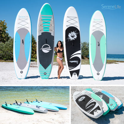 SereneLife Inflatable Stand Up Paddle Board - Wide Stable Design, Non-Slip Deck for Adults & Youth with Premium Paddle Board Accessories: Carry Bag, Dual Action Pump, Paddle, Ankle Leash - 10'