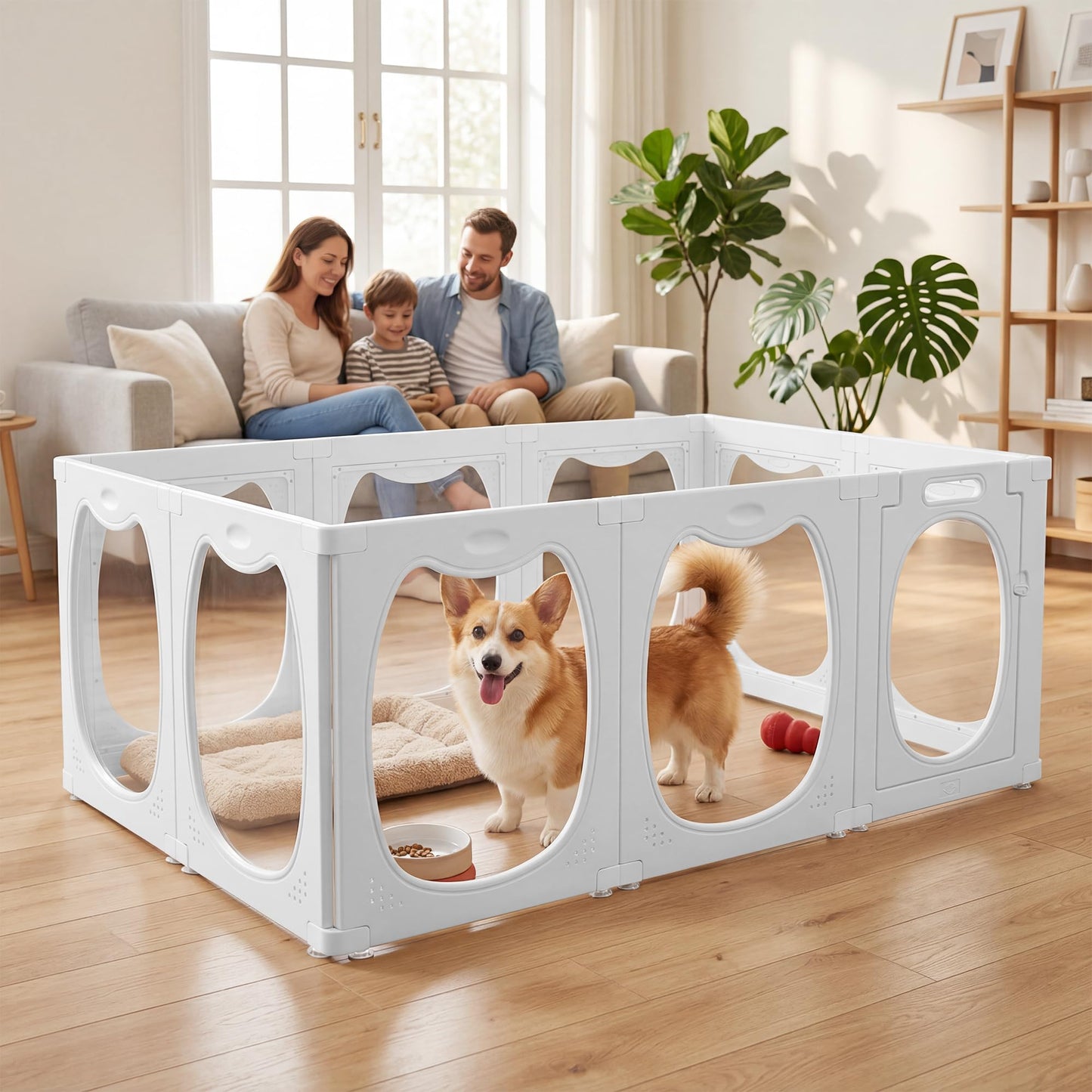 Homgava Clear PET Dog Playpen Indoor, 10-Panel Heavy-Duty Transparent Puppy Playpen, Modular Pet Fence Enclosure for Small Medium Dogs, Easy to Assemble (White,24 Inch H, 10 Panels)