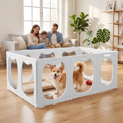 Homgava Clear PET Dog Playpen Indoor, 10-Panel Heavy-Duty Transparent Puppy Playpen, Modular Pet Fence Enclosure for Small Medium Dogs, Easy to Assemble (White,24 Inch H, 10 Panels)