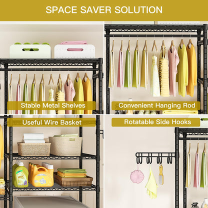 Ulif U5 Over the Washer and Dryer Storage Shelf, Laundry Room Space Saver Bathroom Storage and Organizer Rack for Hanging Towels and Drying Clothes with 5 Wire Shelves, 58.2"W x 13.4"D x 77.5"H, Black