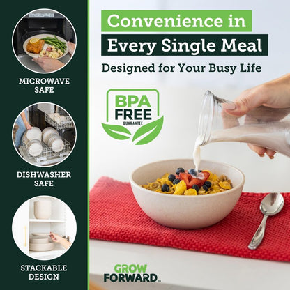 Grow Forward 24-piece Premium Wheat Straw Dinnerware Sets for 8 - Unbreakable Dishwasher & Microwave Safe Plastic Plates and Bowls Sets - Patio, Outdoors, RV, Camping Dishes - Sahara