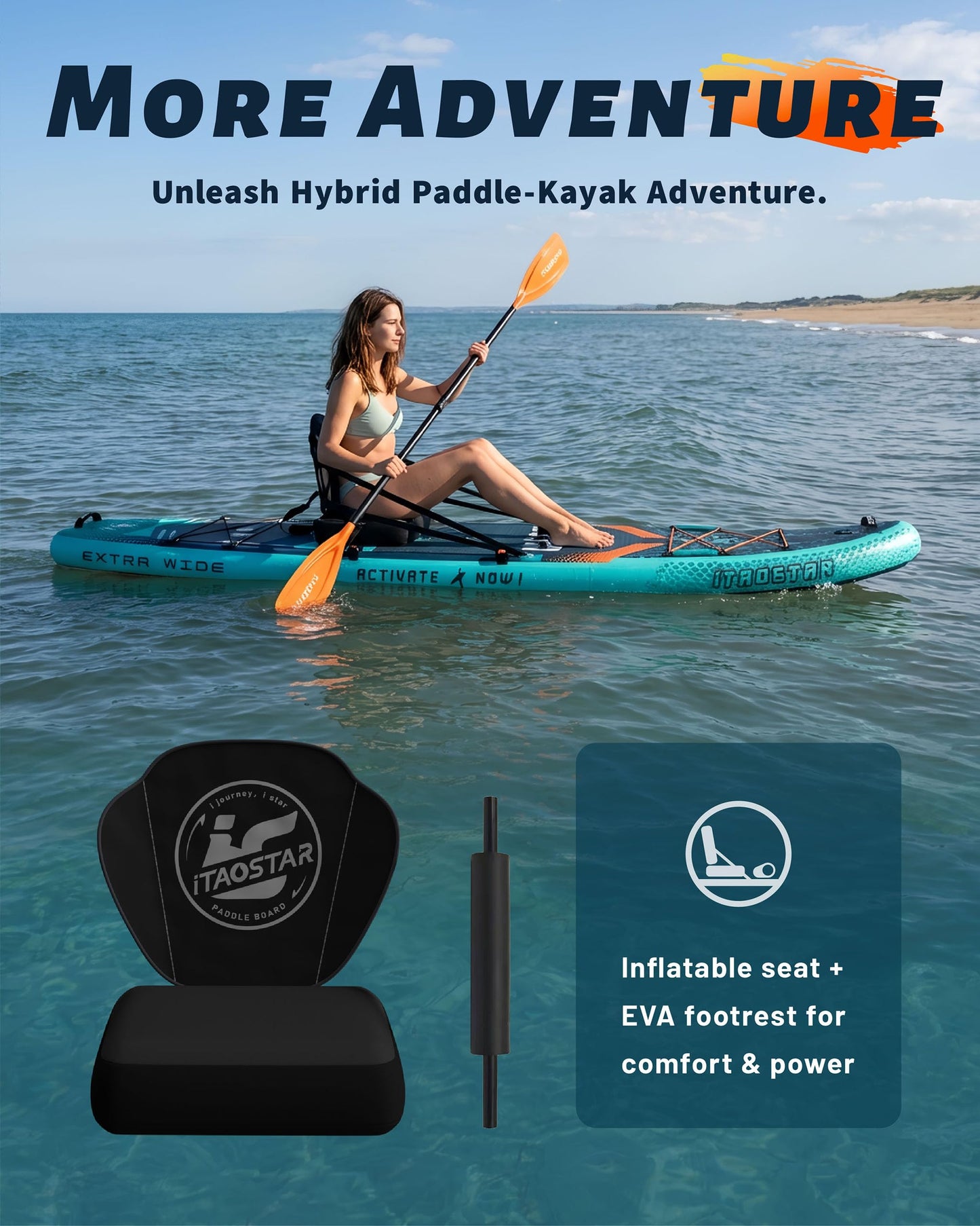 iTAOSTAR Lead 12' × 35" Inflatable Stand Up Paddle Board with Seat, Extra Wide SUP Board with 5 Fins Stable Design for Adults, Youth, All Skill Levels, Lakes, Oceans & Fishing