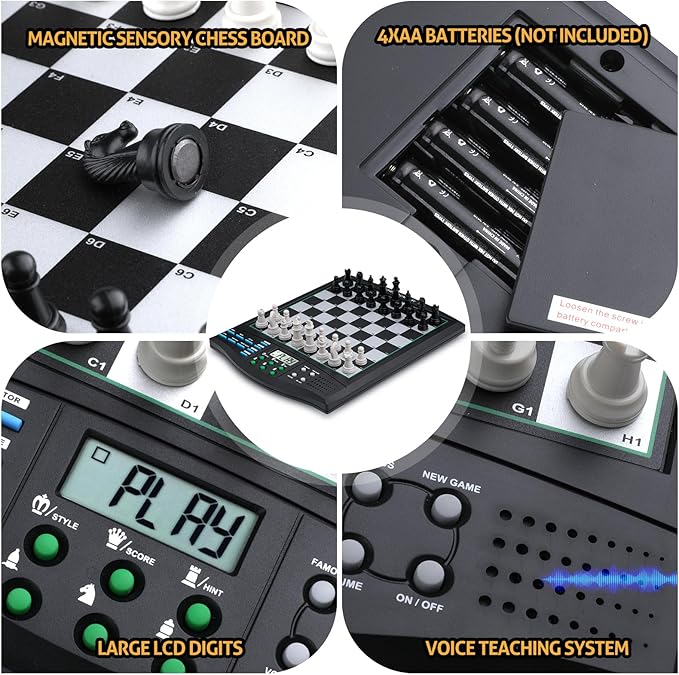 Talking Chess Academy with Voice Teaching System Electronic Chess Set with Strong Magnetic Pieces Electronic Chess Board with Rating ELO 2000 Smart Chess Board Great for Brain Training
