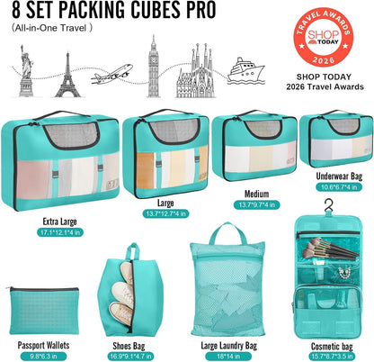 Veken Packing Cubes - Travel Organizer Bags Set with Large Laundry Bag & Passport Holder | 4 Sizes for Suitcase