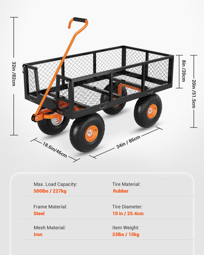 Garvee Steel Garden Cart, 500 LBS Capacity Utility Outdoor Wagon, Heavy Duty Mesh Garden Metal Wagon with Removable Sides, Flexible Handle and 10" Tires for Yard, Lawn, Garden