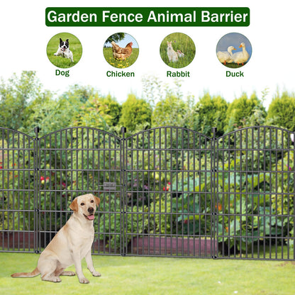 10 Panels No Dig Decorative Garden Fence with Gate - 40 in (H) x 23.6 ft (L), Dog Fence Outdoor for Yard, Rustproof Metal Animal Barrier Ground Stakes Fencing for Garden, Patio, Flower Bed