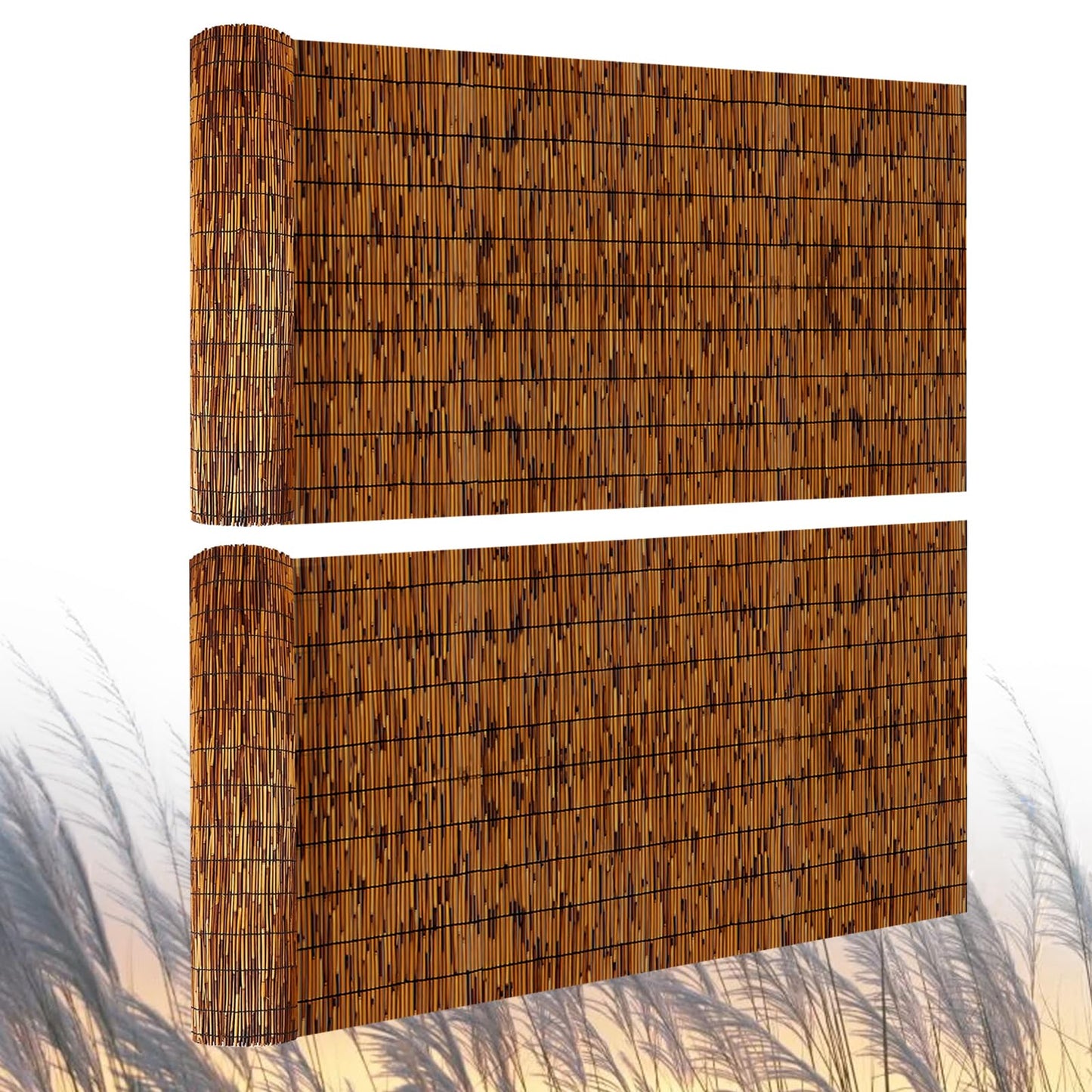 PAKNANO 2 Pack Natural Reed Fence,4FT X 16.4FT Bamboo Fencing Privacy Reed Screening for Outdoor, Gallery, Restaurant, Hotel, Patio (Brown)