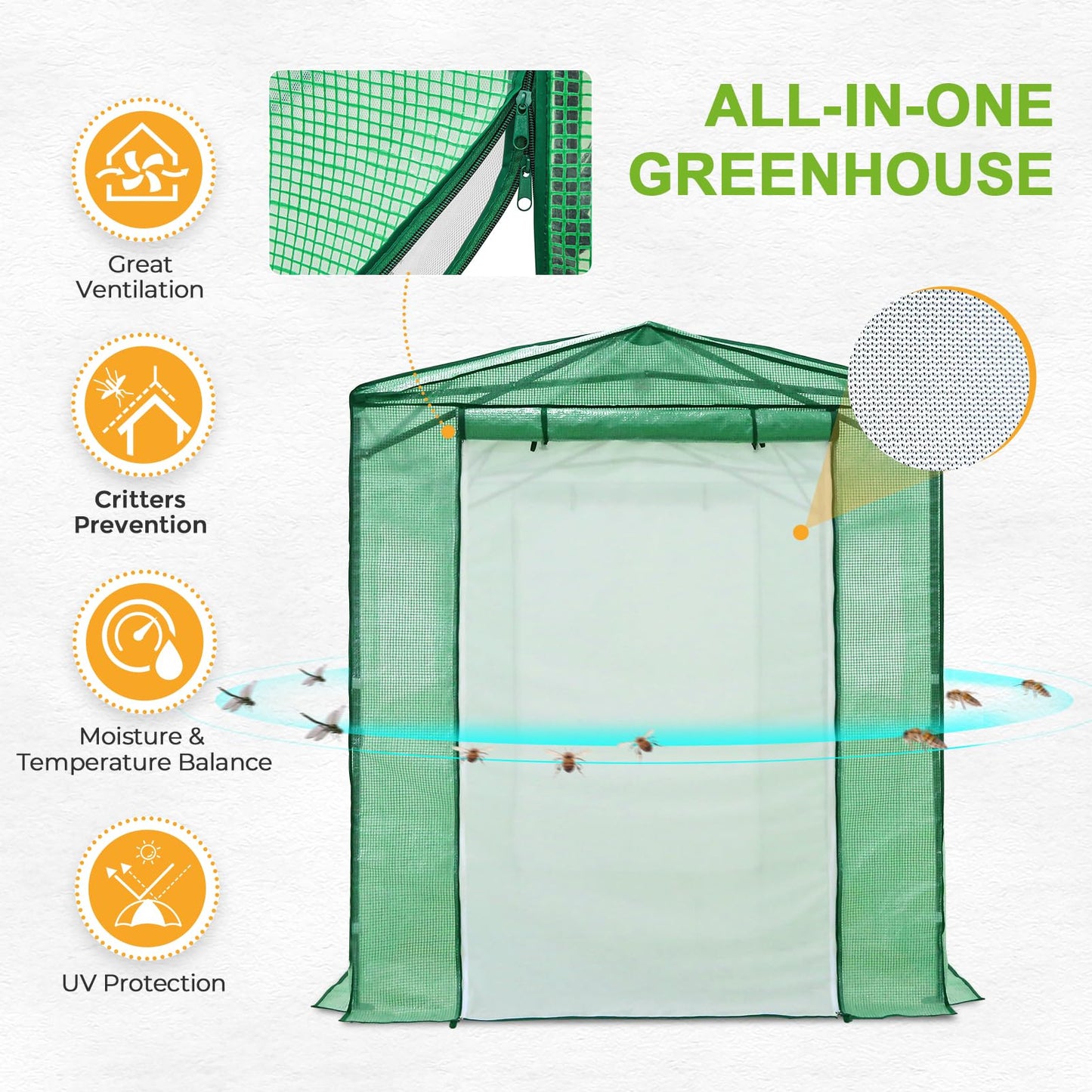 EAGLE PEAK 8x6 Portable Walk in Greenhouse, Pop Up Indoor Outdoor Greenhouse, Green House Kit with Zippered Roll-Up Doors and Windows + Mesh Lined Door, PE Cover, Clear/Green