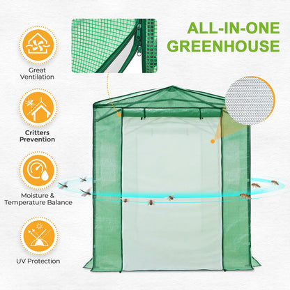 EAGLE PEAK 8x6 Portable Walk in Greenhouse, Pop Up Indoor Outdoor Greenhouse, Green House Kit with Zippered Roll-Up Doors and Windows + Mesh Lined Door, PE Cover, Clear/Green