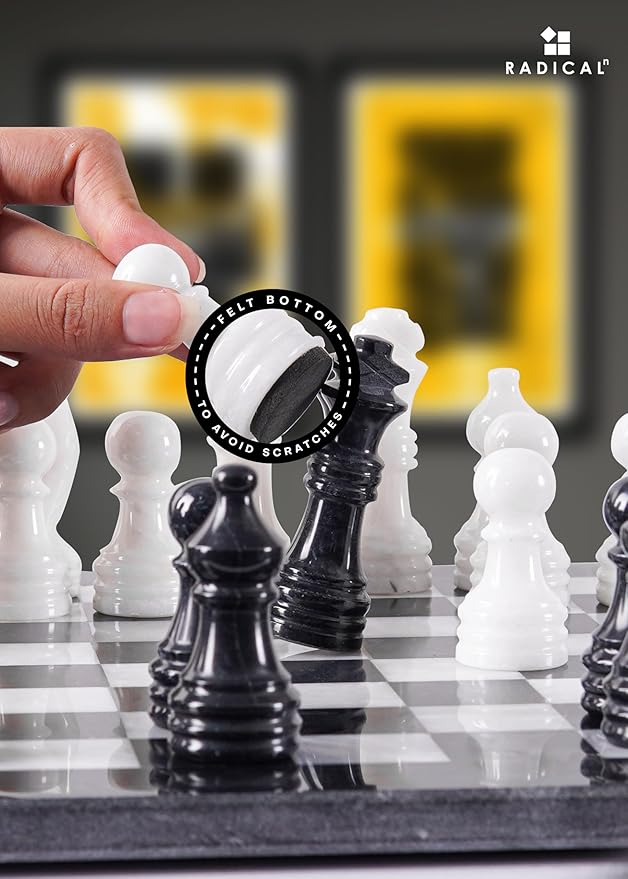 Radicaln Marble Chess Set 12 Inches Black and White Handmade Chess Game - 1 Chess Board &amp 32 Chess Pieces - Board Game for 2 Player Games - Adults Chess Sets