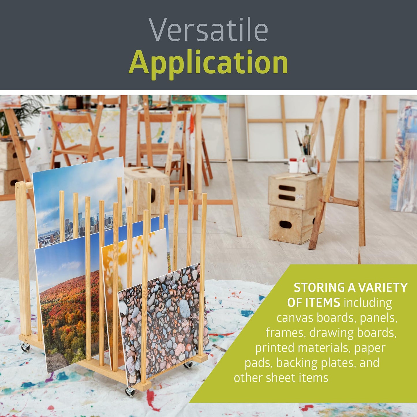 Pearington Art Storage Rack with Handle and Caster Wheels, Art Drying Rack for Studios, Gallery, Classroom, Drawing Board, Paper Pad, 16” x 29.5” x 30”