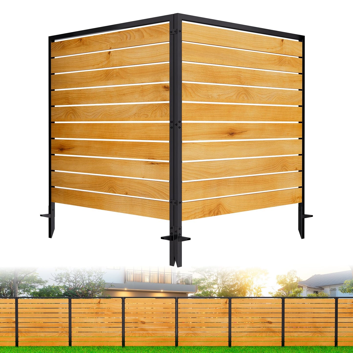 2 Panels No Dig Wooden Privacy Fence Screen, 42" H X 40" W Outdoor Air Conditioner Fences, Hide Trash Bins Or Ac Units, Decorative Garden, Patio, Backyard Fence -Temporary Fencing