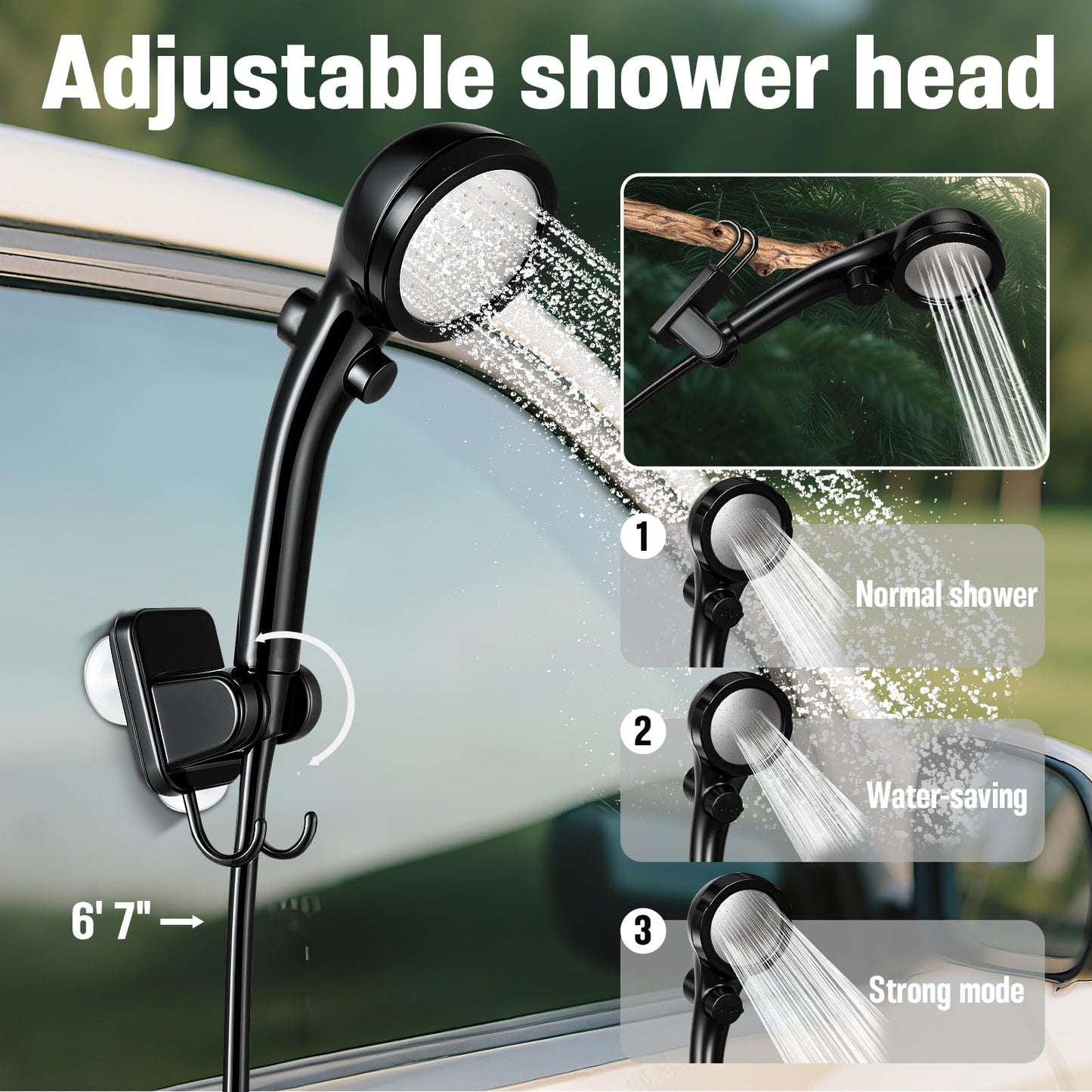 Portable Shower with Heater, Pop Up Camping Shower Privacy Tent Kit with LED Lights, 6000mAh Rechargeable Shower Pump, 6.6 Gal Foldable Bucket, Outdoor Camp Shower Kit for Travel, Pet Bath, Car Wash