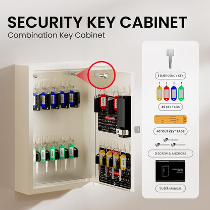 Grimtron 40 Keys Lock Box for Keys with Code, Electronic Key Box Wall Mount Cabinet, Private/Public Mode, Beige