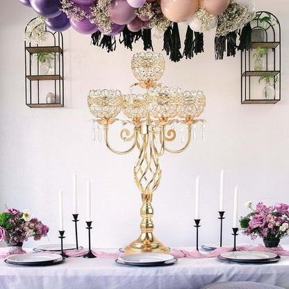 Elegant 5-Arm Candelabra | Crystal Pendant Centerpiece - 23.6 Inch Tall for Weddings & Home Decor