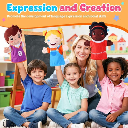 6 Pcs Role Play Hand Puppets Multicultural Entrepreneur Plush Toys Role-Play Toy Puppets for Kids Storytelling Imaginative Pretend Play Teaching Preschool(Multiculturalism)