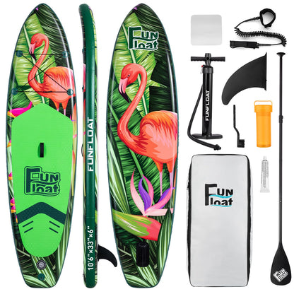 Fun Float SUP, Paddle Board 11'x33 x6 Wide Inflatable Stand Up Paddle Board with Hand Pump, Leash, Adjustable Paddle for Basic Version, 100L Backpack, All-Round Sup Board, Flamingo