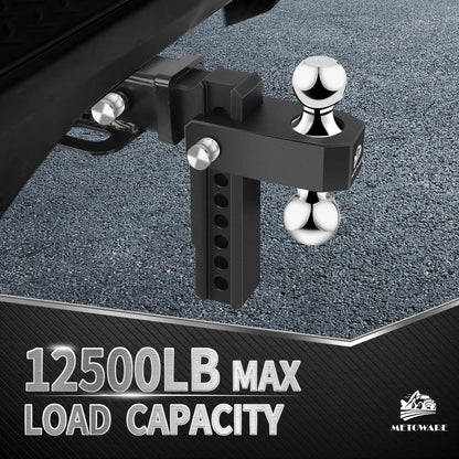 METOWARE Adjustable Drop Hitch - Aluminum Tow Hitch Fits 2-Inch Receiver - Heavy Duty Trailer Hitch with 8-Inch Drop/Rise for Truck (12,500 LBS GTW), Double Anti-Theft Stainless Steel Pin Locks(Black)