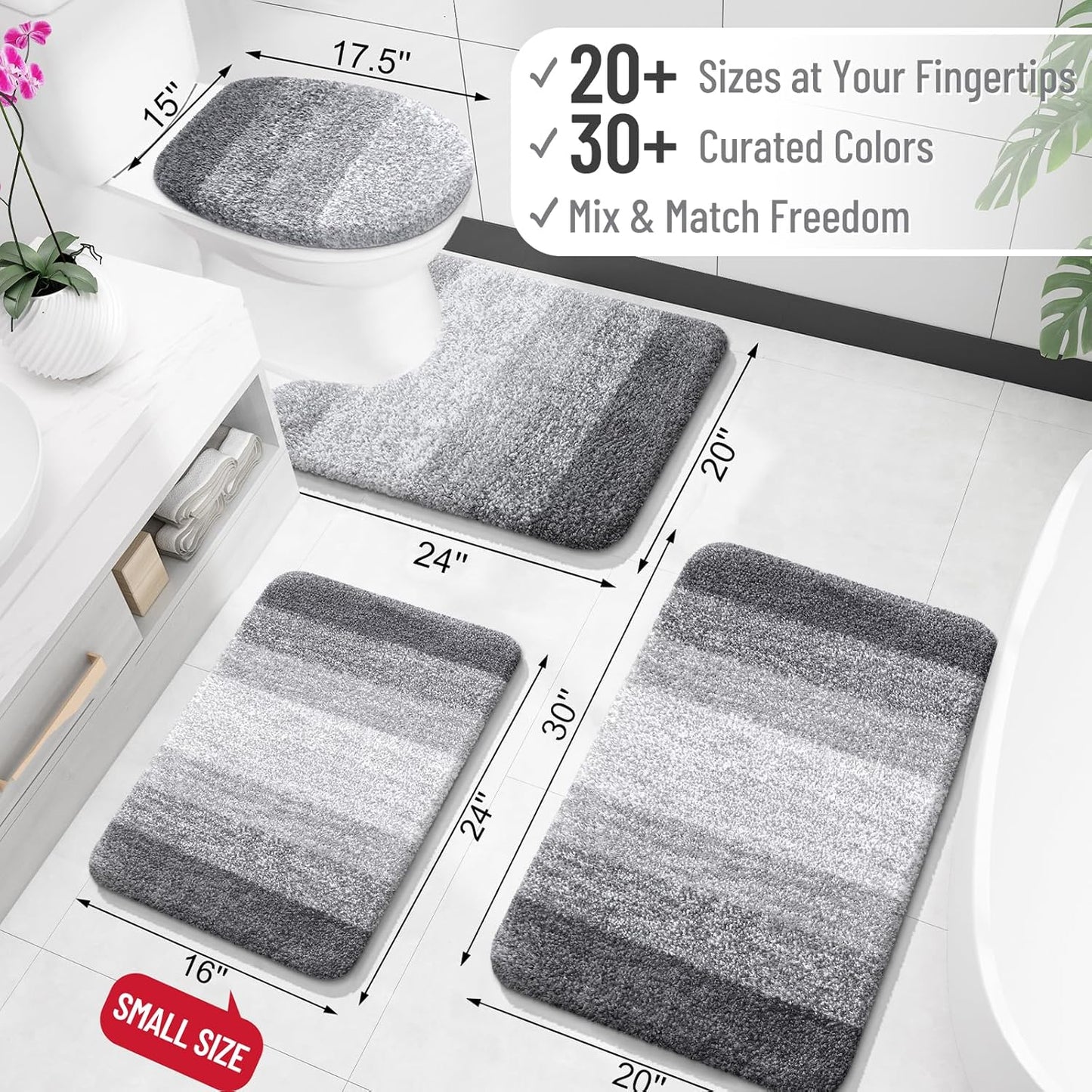 OLANLY Large Bathroom Rugs - Extra Soft Microfiber Mat 44x32 | Quick Dry, Machine Washable, Grey