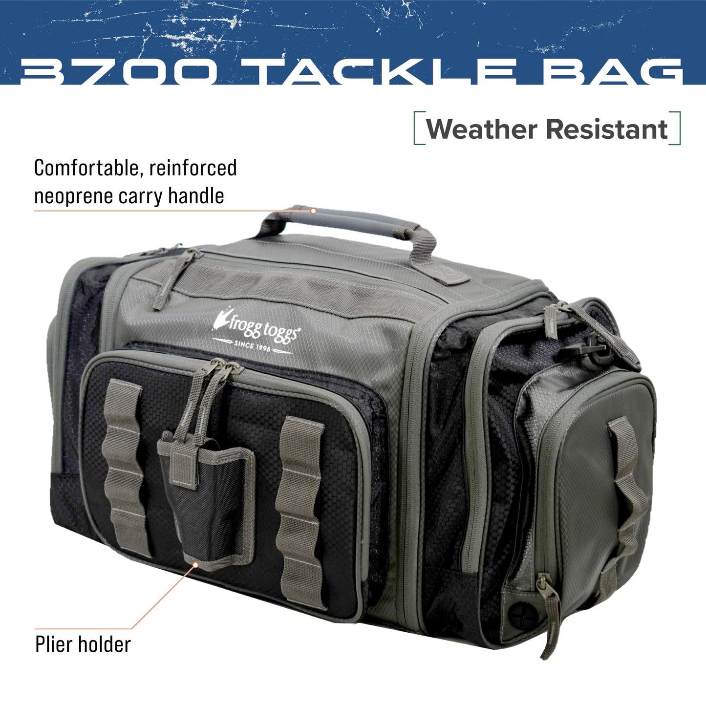 FROGG TOGGS Heavy Duty Fishing Tackle Duffle Bag, Includes Bait Trays, Black, 3700