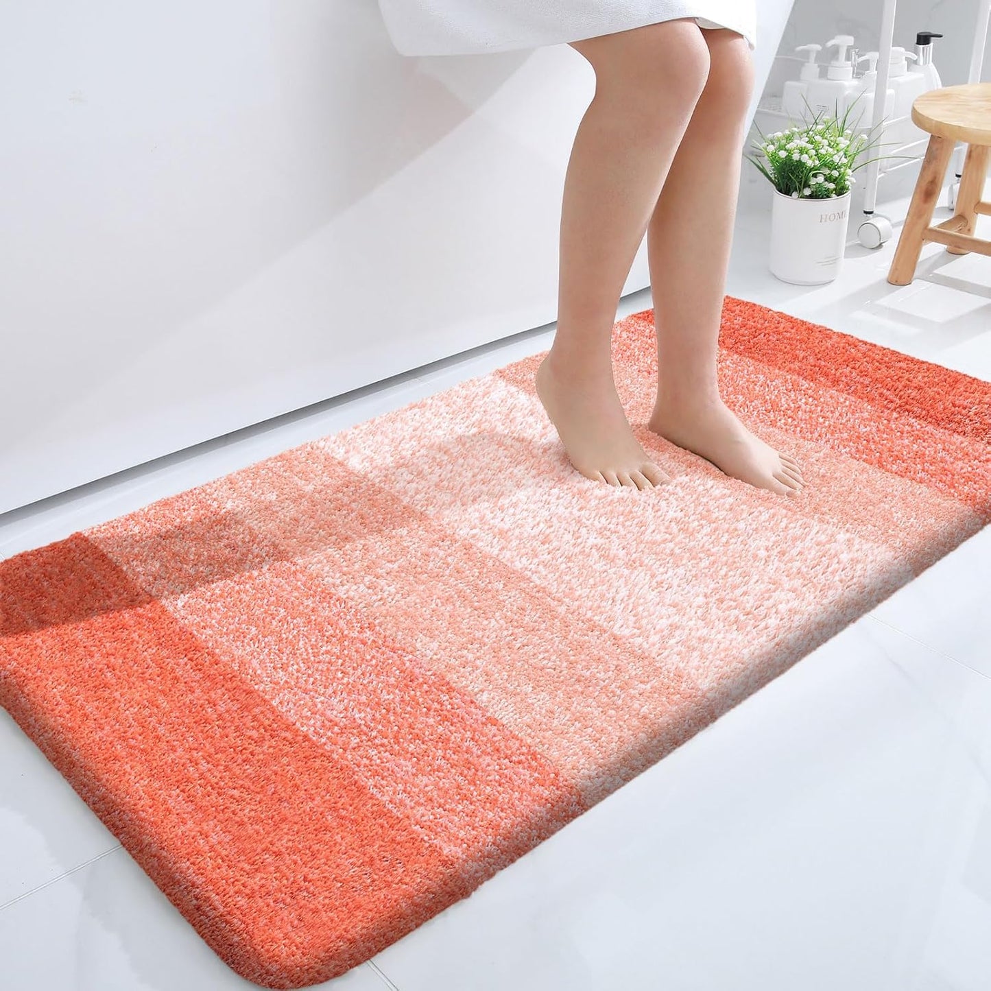 OLANLY Large Bathroom Rugs - Extra Soft Microfiber Mat 40x24 | Quick Dry, Machine Washable, Coral
