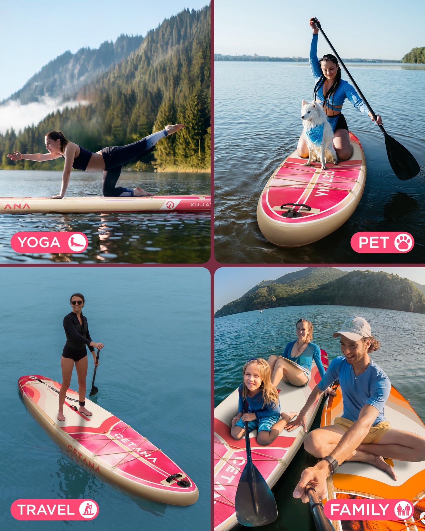 CETANA 11'6×35" Extra Wide Inflatable Paddle Board,Stand Up Paddle Board for Beginner,450lb Capacity SUP for Family with Safety Leash,100L Bag,3 Removable Fins,Dual-Action Pump& Floating Paddle