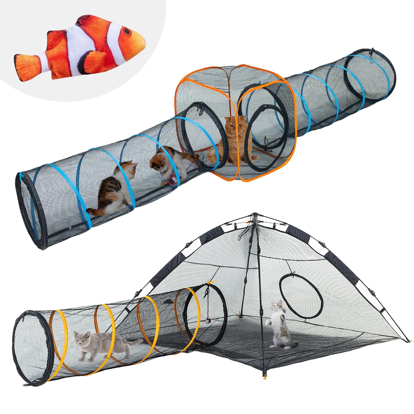 Cat Tent for Indoor and Outdoor Cat Enclosures(Outdoor, Tunnel, and Playhouse) Cat Playpen X-Large Portable Cat Tunnel Play Tents for Cats Rabbits and Small Animals Plus 2Tunnels & Cube