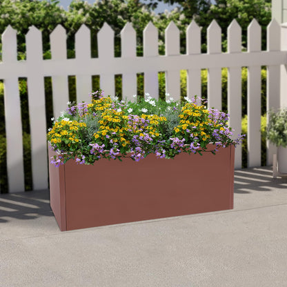 TFCFL Large Planter Box, Rectangular Steel Raised Garden Bed with Drainage, Outdoor Indoor Flower Pot for Balcony Patio, Heavy Duty Plant Container for Gardens, Halls, Terraces 38x15x15 Inch（Brown）