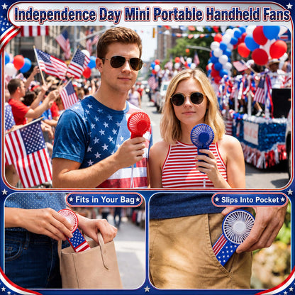 VIHOSE 50 Pcs Independence Day Mini Handheld Electric Fans Bulk Portable Handheld Fans Battery Powered for 4th of July Outdoor Summer Travel Beach Cooling Gifts