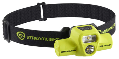 Streamlight 61463 USB HAZ-LO 250-Lumen Intrinsically Safe Headlamp with 120V AC Charging System and Cradle, Elastic Head Strap, Rubber Hard Hat Strap, and 3M Dual Lock Fasteners, Yellow