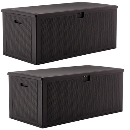 BTExpert Set of 2, 150 Gallon Extra Large Deck Box Outdoor Storage Container for Patio Furniture Cushions Garden Tools Pool Supplies Sports Equipment Waterproof Lockable Steel Rod Metal insert