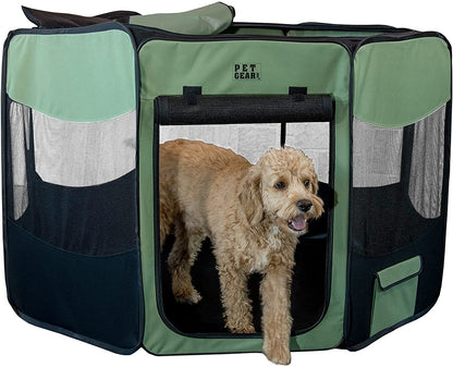 Pet Gear Octagon Pet Pen with Removable Top for Cats and Dogs up to 90-pounds, 46-inches, Sage